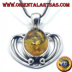 Ciondolo in argento cuore con Ambra ovale