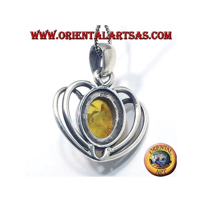 Colgante de plata del corazón con Amber Oval