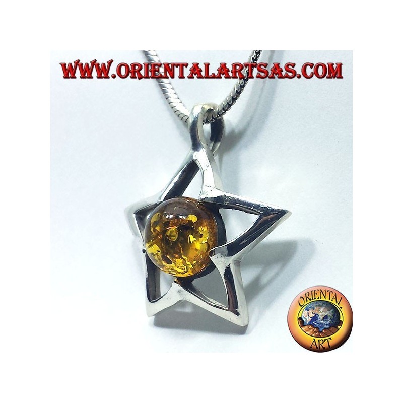 pendentif en argent étoile ronde Ambre
