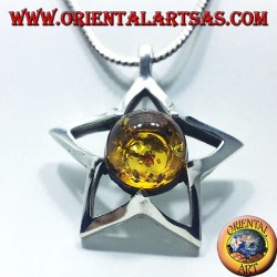 silver star pendant with Amber round