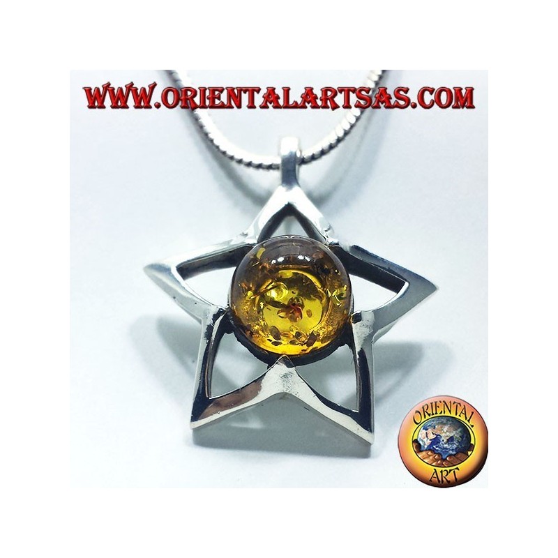 pendentif en argent étoile ronde Ambre