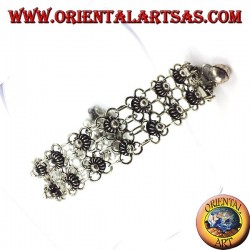 Bracelet en argent avec fichier deux fleurs
