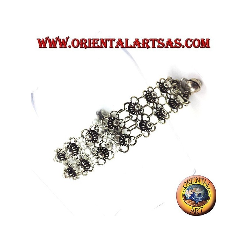 Bracelet en argent avec fichier deux fleurs