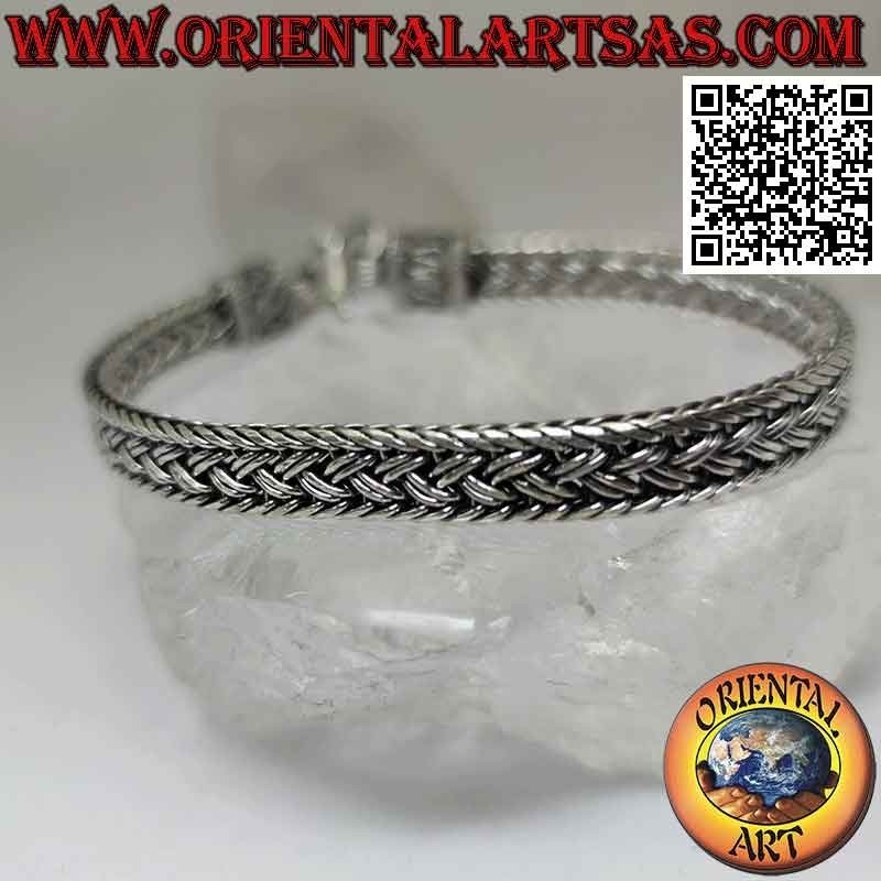 Pulsera de plata 925 ‰ doble trenza plana con serpentina en los ganchos (23)