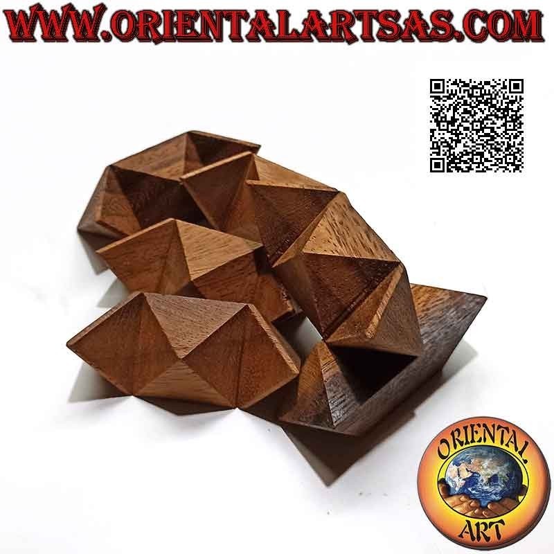Juego de lógica (rompecabezas), estrella polar o estrella de Leonardo en madera de suar (entrelazados)