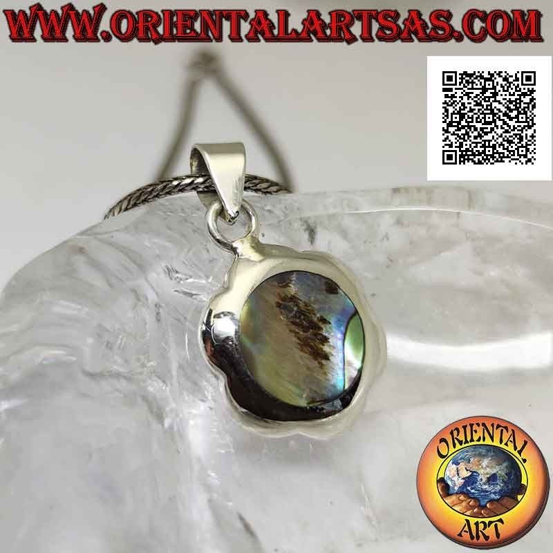 Pendentif en argent, fleur ronde avec ormeau rond central (coquillage paua) (A)