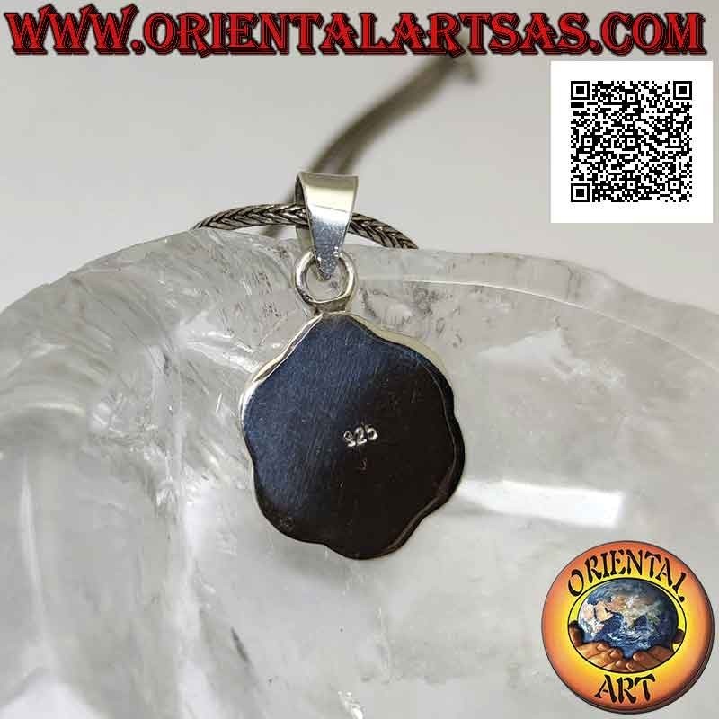 Silver pendant, round flower with central round abalone (paua shell) (A)