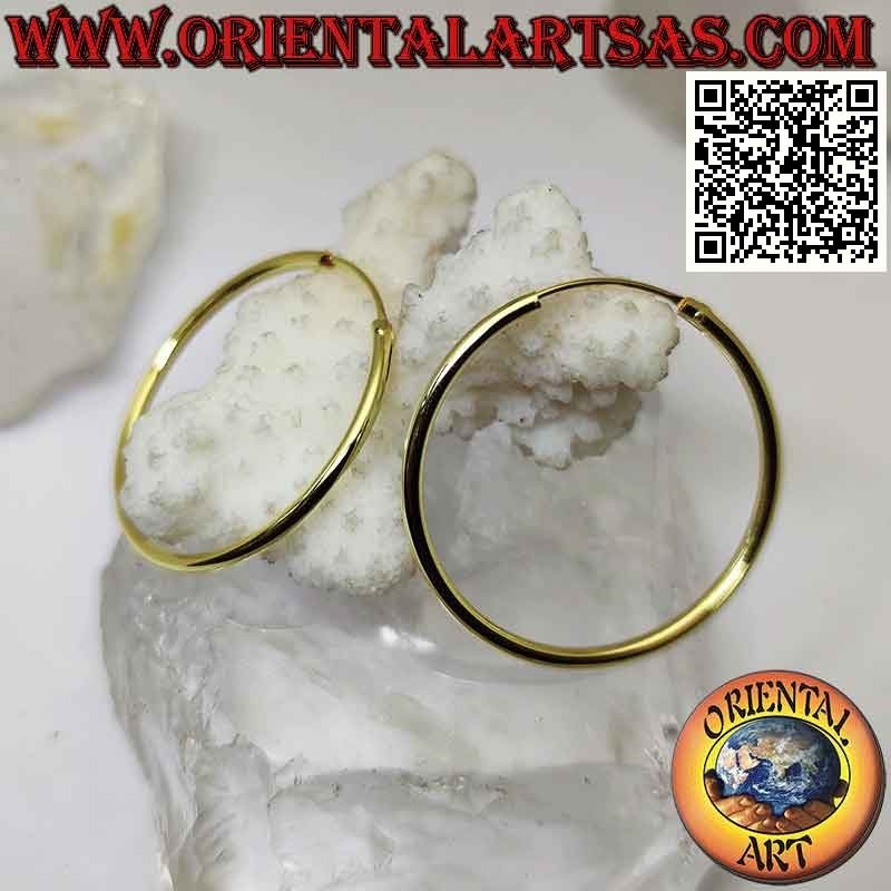 35x2mm Gold Plated Smooth Circle Silver Earrings.