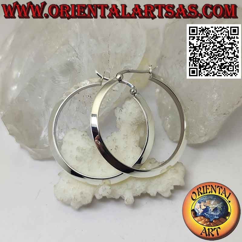 Pendientes de plata, círculos lisos de sección triangular de 40 mm (palanca)