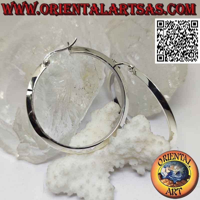 Pendientes de plata, círculos lisos de sección triangular de 45 mm (palanca)