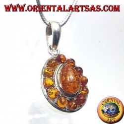 pendentif en argent avec de l'ambre teardrop et rond autour