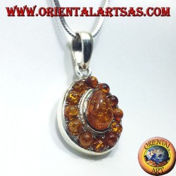 pendentif en argent avec de l'ambre teardrop et rond autour