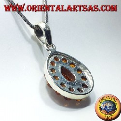 pendentif en argent avec de l'ambre teardrop et rond autour