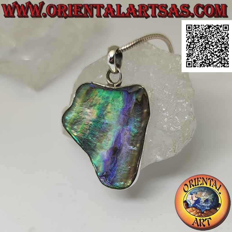 Silver pendant, large inverted irregular triangle with large paua shell (abalone)