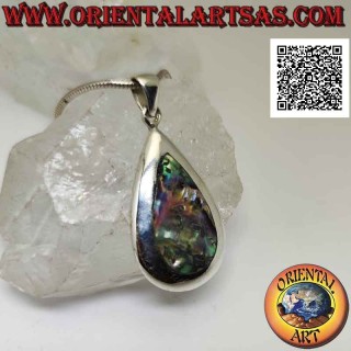 Pendentif en argent avec ormeau en forme de goutte (coquillage paua) serti au ras du bord sur une monture lisse