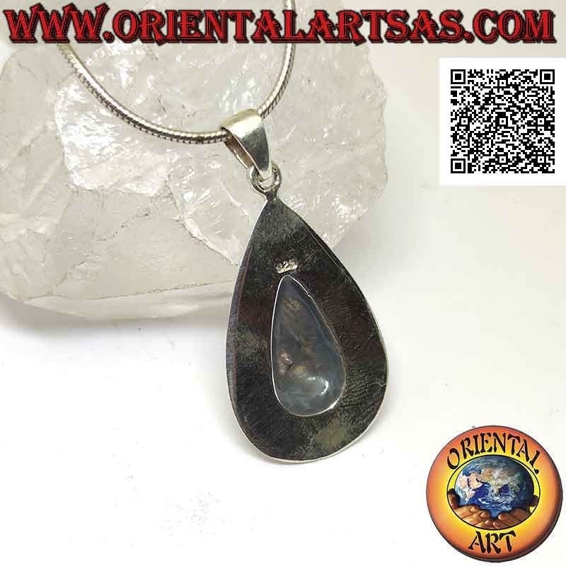 Ciondolo in argento con abalone (paua shell) a goccia incastonata a filo bordo su montatura liscia