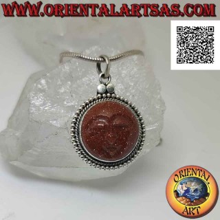 Colgante de plata con camafeo de sol en piedra solar redonda con borde de lunares
