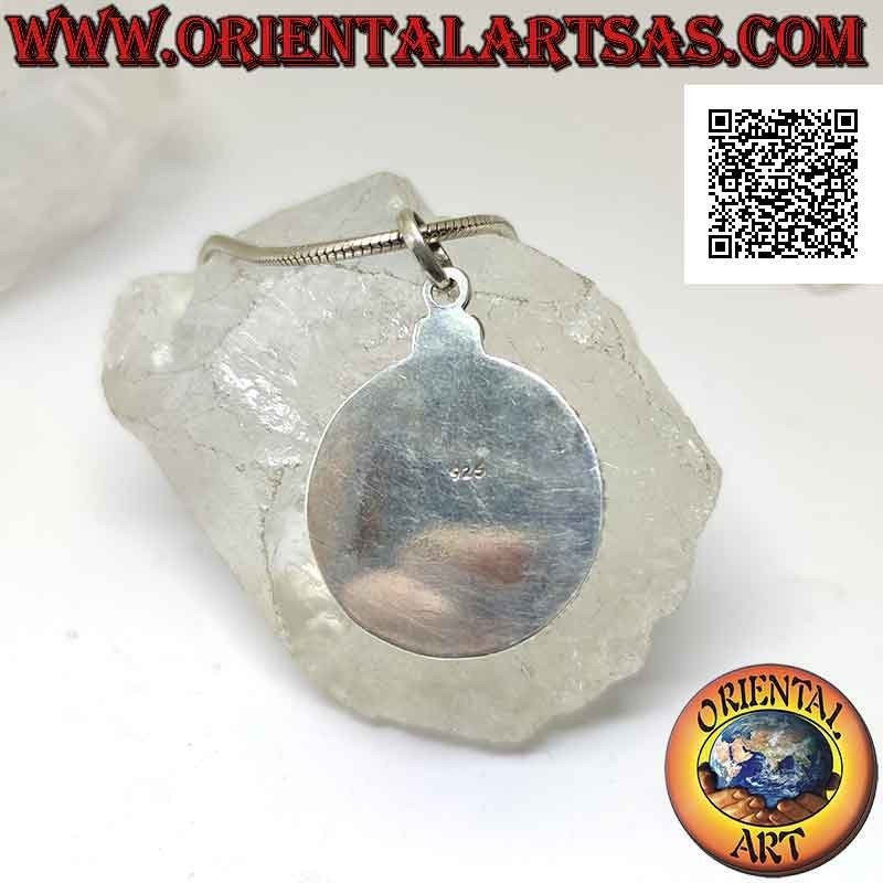 Pendentif en argent avec camée soleil en pierre de soleil ronde avec bord pointillé
