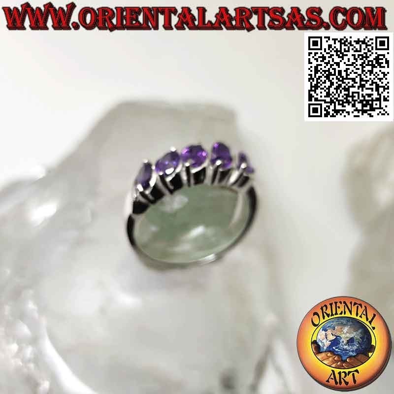 Anello in argento con cinque ametista di sintesi ovale incastonate in obliquo