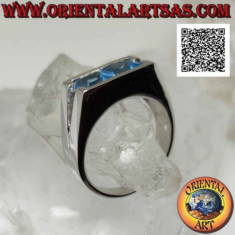 Anello in argento con coppia di topazio  quadrati su montatura liscia rettangolare