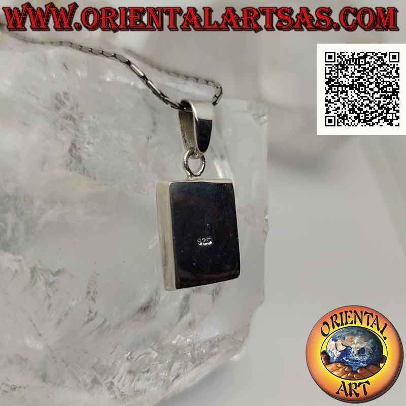 Pendentif rectangulaire en argent avec mosaïque de nacre multicolore de triangles à bord lisse