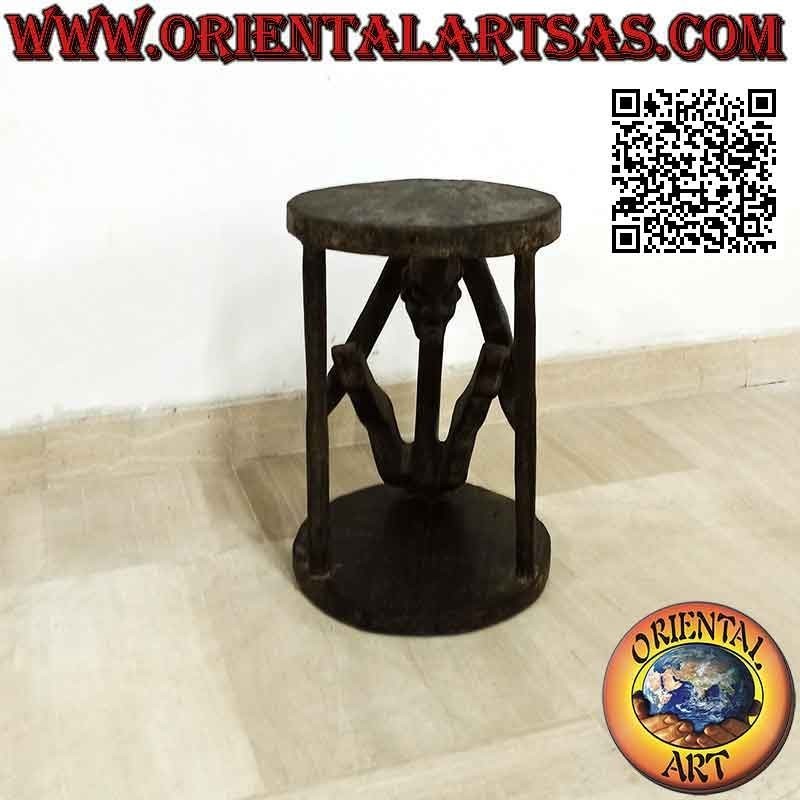 Primitiver Stil Hocker mit Skulptur eines Aborigines aus Teakholz (30 cm Ø)