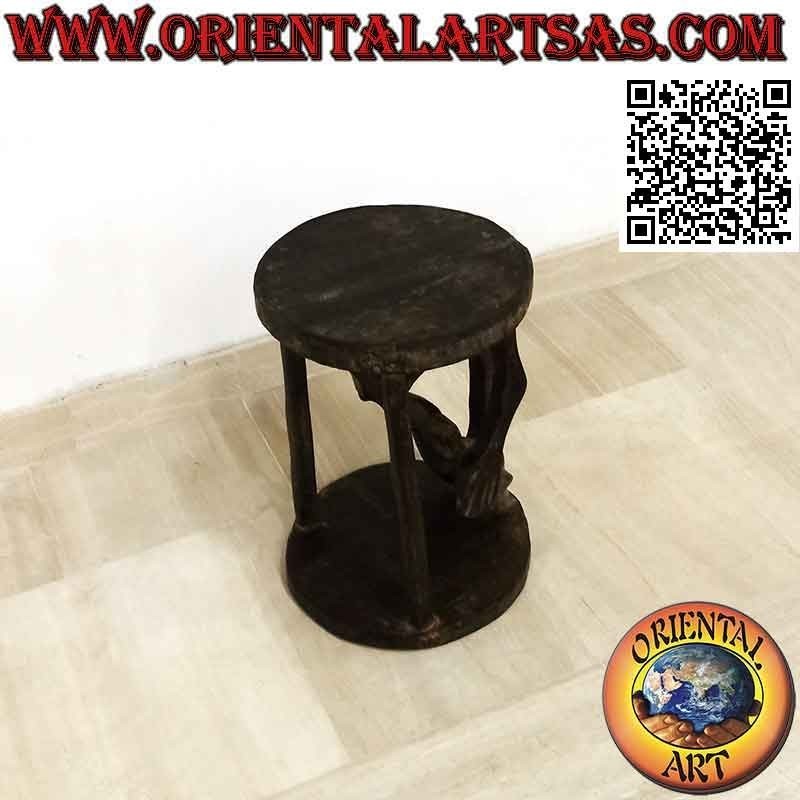 Primitiver Stil Hocker mit Skulptur eines Aborigines aus Teakholz (30 cm Ø)