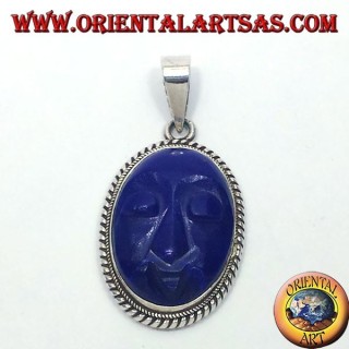 Silber Anhänger mit Lapislazuli geschnitzt Gesicht