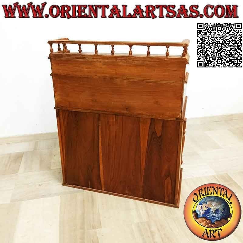 Consolle scrittoio con serrandina a rullo, ripiano allungabile, cassetti e ante in legno di teak (100 x 52)