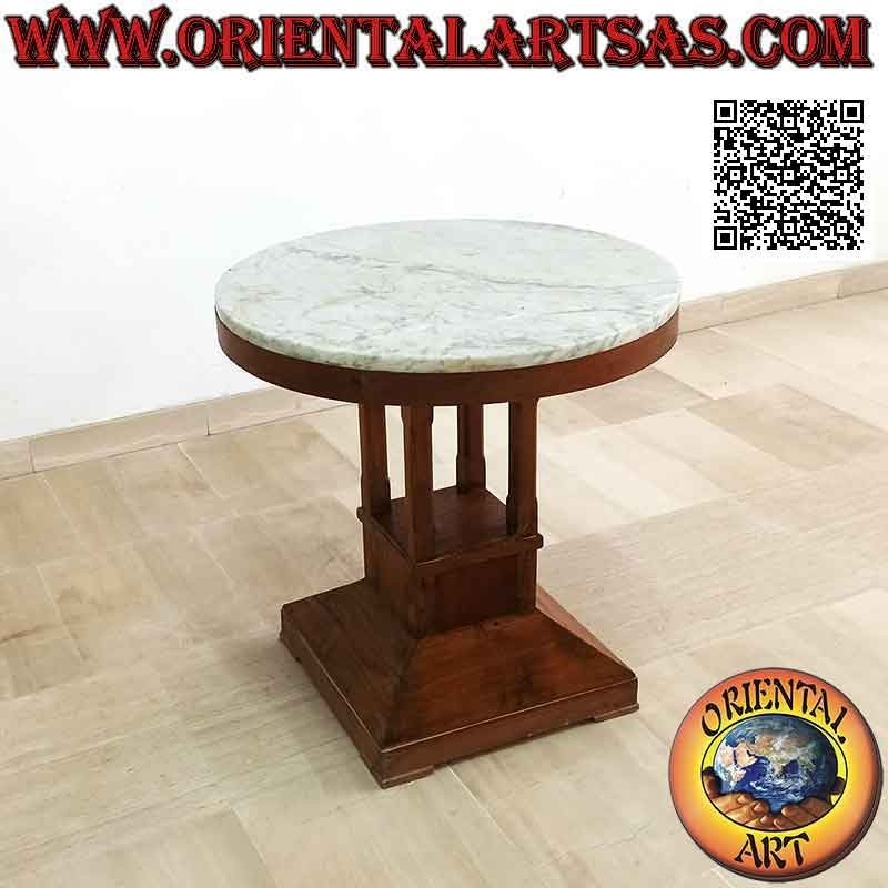 Table basse ronde avec pied carré simple et plateau en marbre teck Ø 65 cm