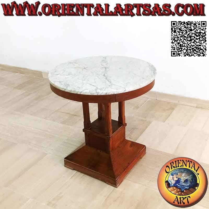 Table basse ronde avec pied carré simple et plateau en marbre teck Ø 65 cm