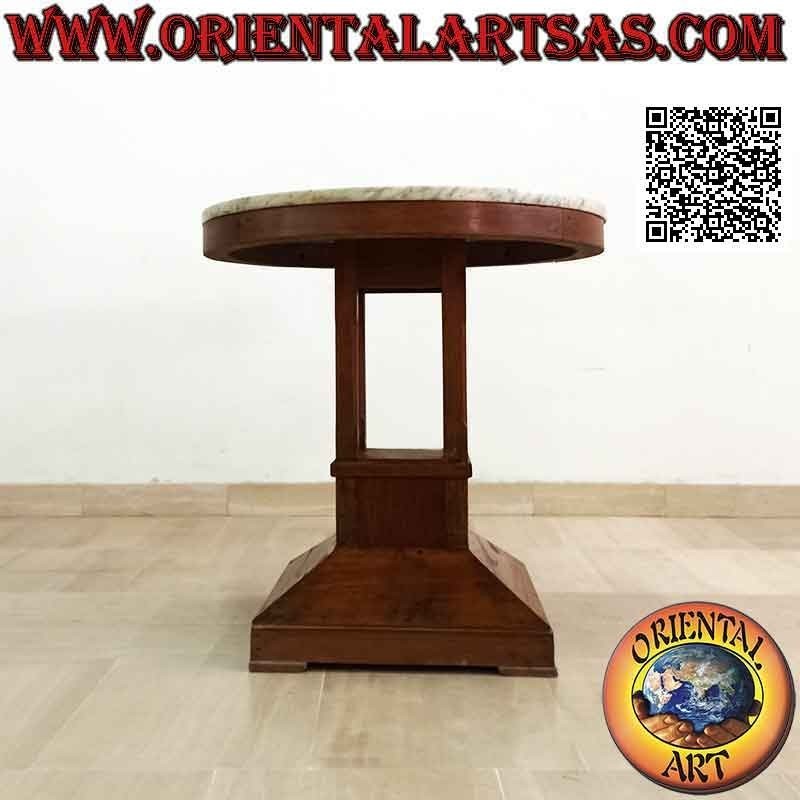 Table basse ronde avec pied carré simple et plateau en marbre teck Ø 65 cm