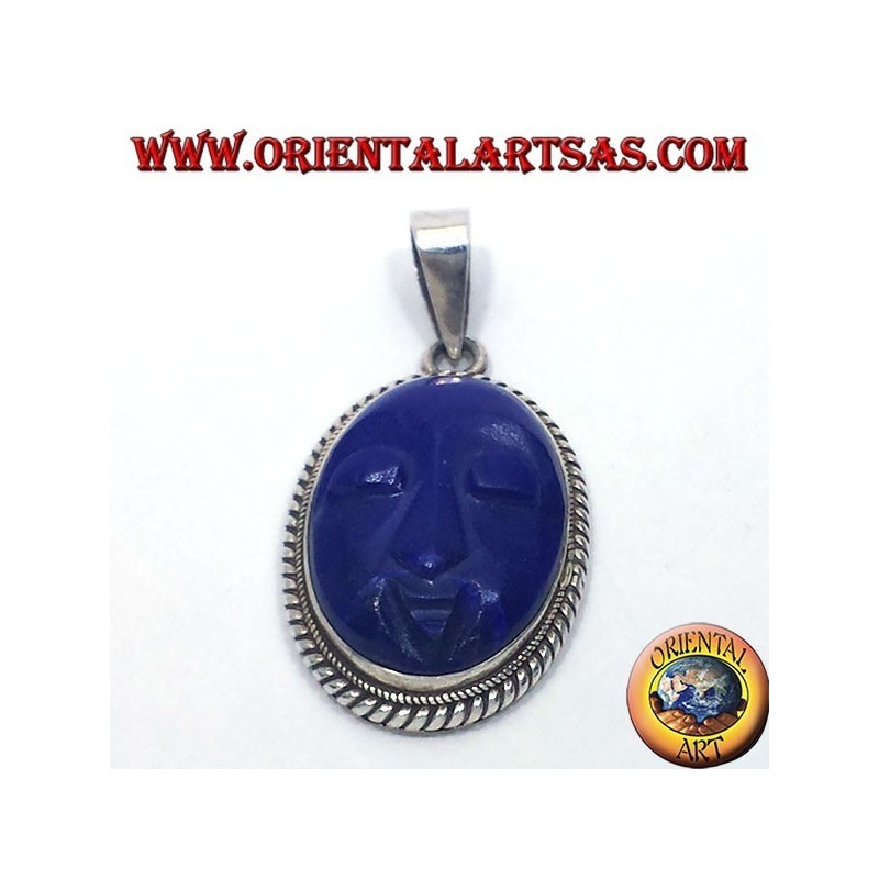 Silber Anhänger mit Lapislazuli geschnitzt Gesicht