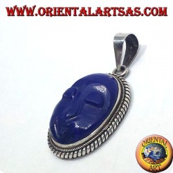 colgante de plata con la cara tallada lapislázuli