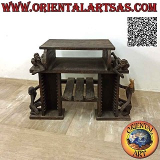 Living room TV stand with CD rack in primitive style with Aboriginal sculptures in teak wood