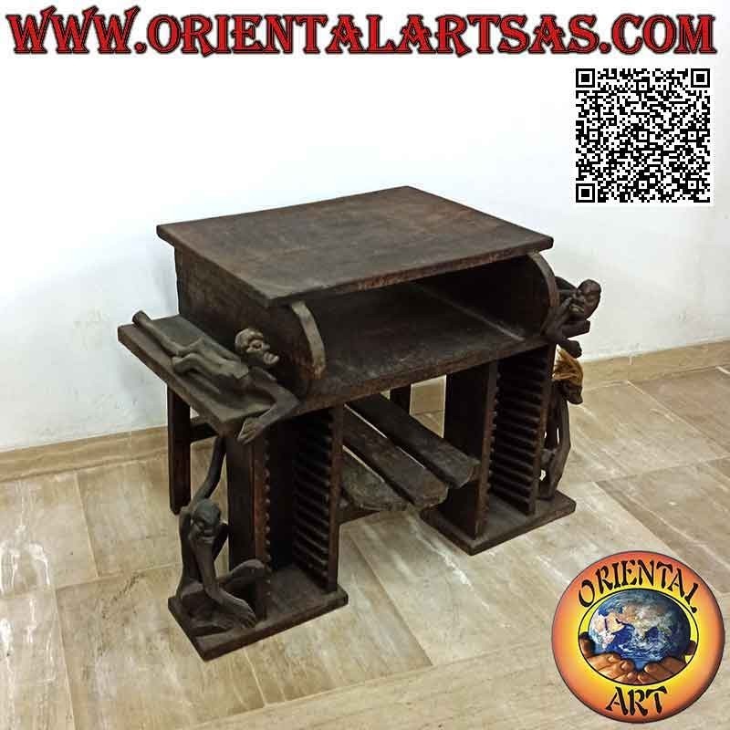 Mobile da soggiorno porta TV con porta CD in stile primitivo con sculture di aborigeni in legno di teak