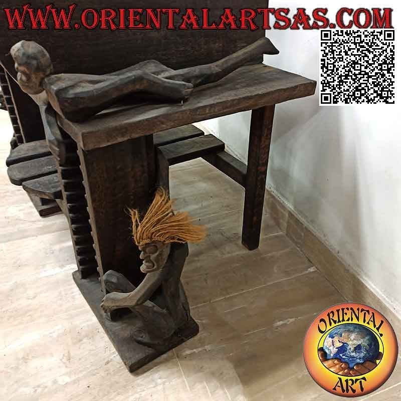 Mobile da soggiorno porta TV con porta CD in stile primitivo con sculture di aborigeni in legno di teak