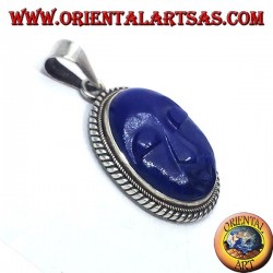 silver pendant with lapis lazuli carved face