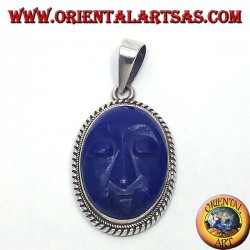 colgante de plata con la cara tallada lapislázuli