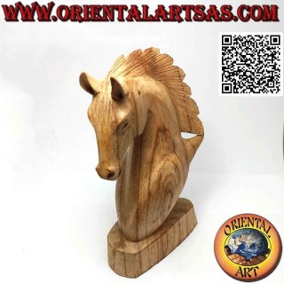Escultura de cabeza de caballo en madera de pino americano de 25 cm