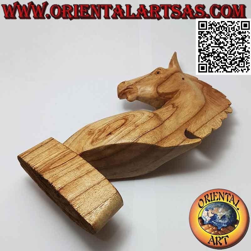 Horse head sculpture in American pine wood of 25 cm