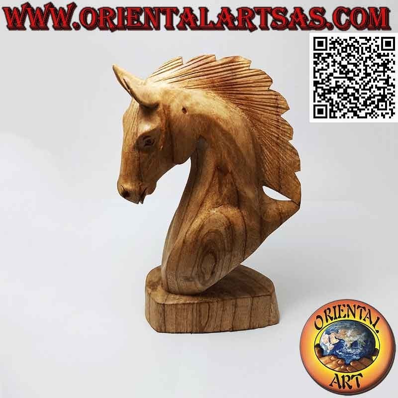 Escultura de cabeza de caballo en madera de pino americano de 25 cm