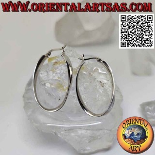 Pendientes de plata, círculos ovalados, lisos, planos y curvos 35 x 25 x 5 mm (palanca)