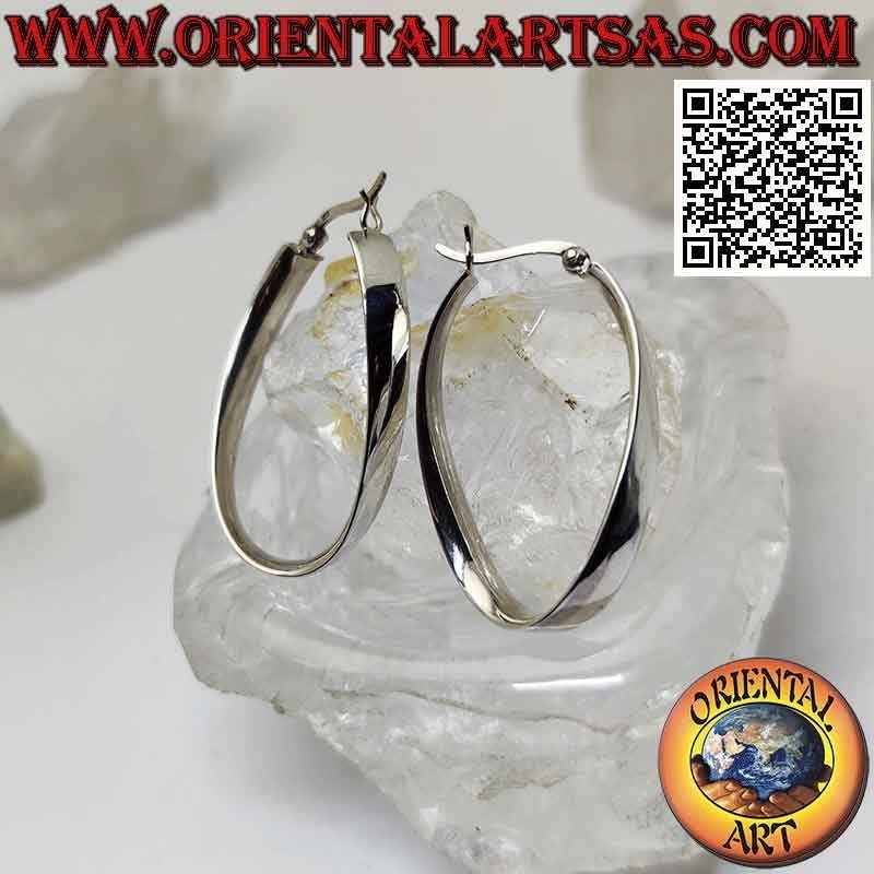 Boucles d'oreilles en argent, cercles ovales, lisses, plats et courbes 35 x 25 x 5 mm (levier)