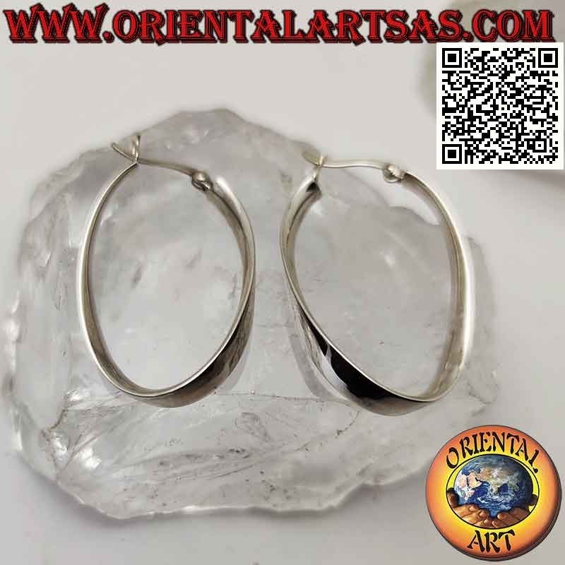 Silver earrings, oval, smooth, flat and curved circles 35 x 25 x 5 mm (lever)