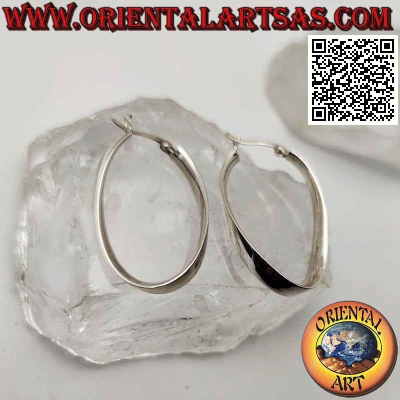 Orecchini in argento, cerchi ovali, lisci, piatti e curvati da 35 x 25 x 5 mm (leva)
