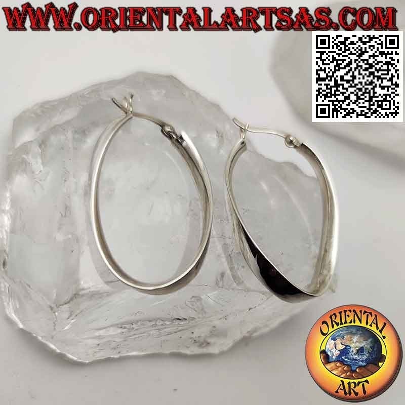 Boucles d'oreilles en argent, cercles ovales, lisses, plats et courbes 35 x 25 x 5 mm (levier)