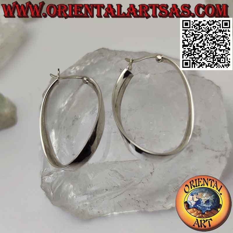 Boucles d'oreilles en argent, cercles ovales, lisses, plats et courbes 35 x 25 x 5 mm (levier)
