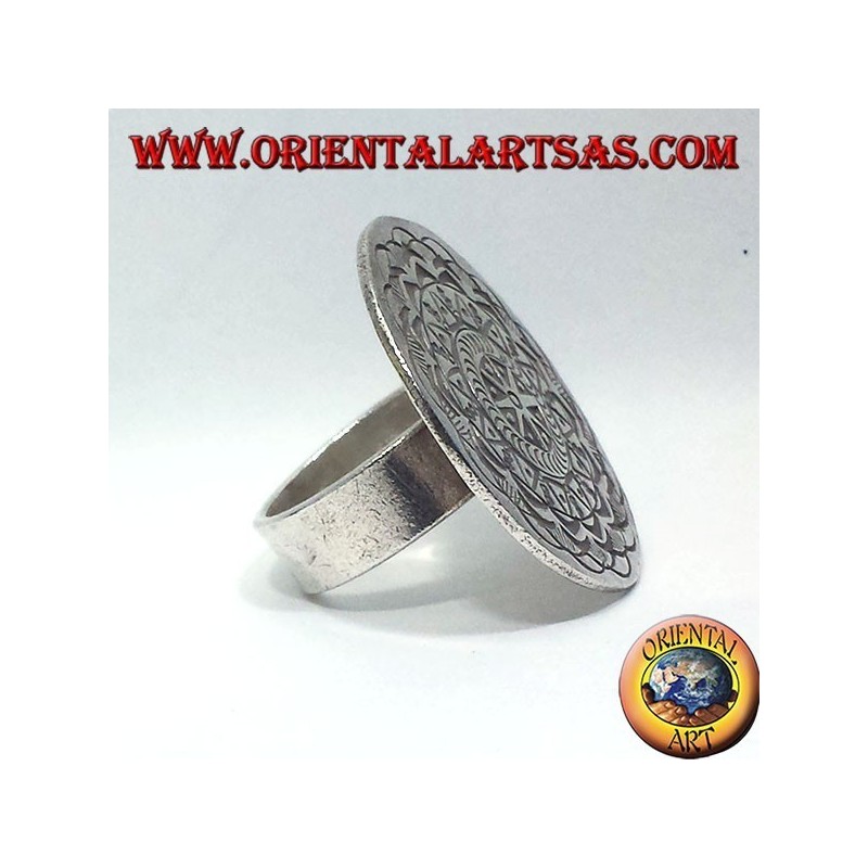 silver ring, Karen disc carved by hand