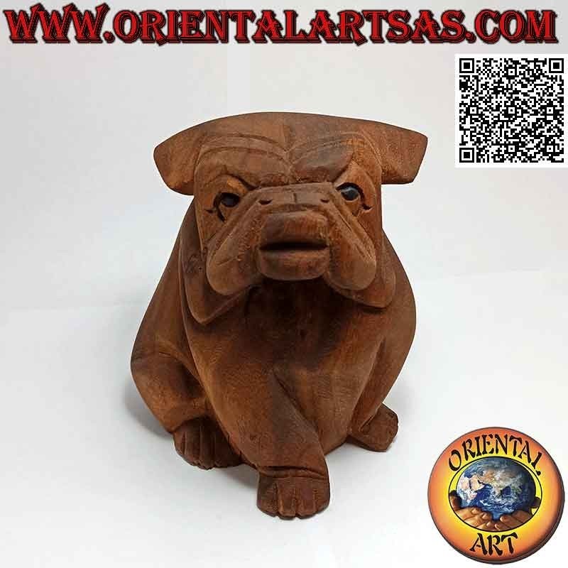Sculpture of a seated English bulldog hand carved from a single 16 cm block of suar